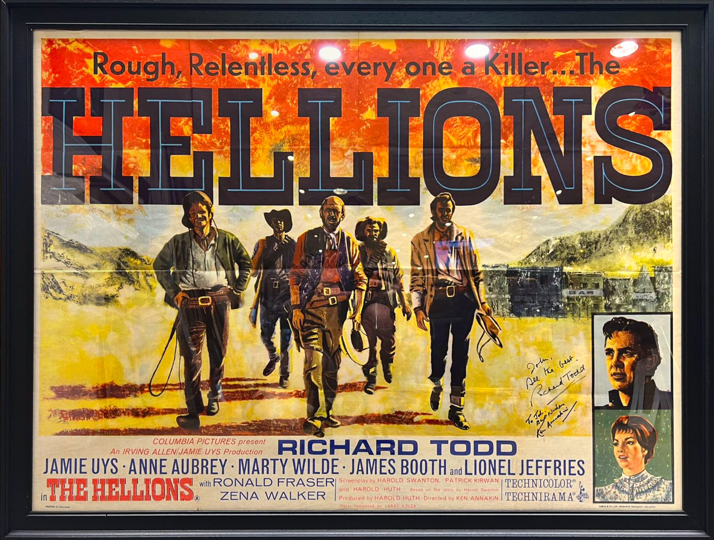 'HELLIONS' HAND SIGNED BY RICHARD TODD ORIGINAL CINEMA POSTER WITH COA