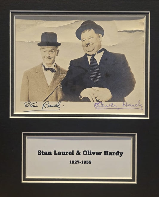 Stan Laurel Hand Signed Postcard & Photo Presentation With COA