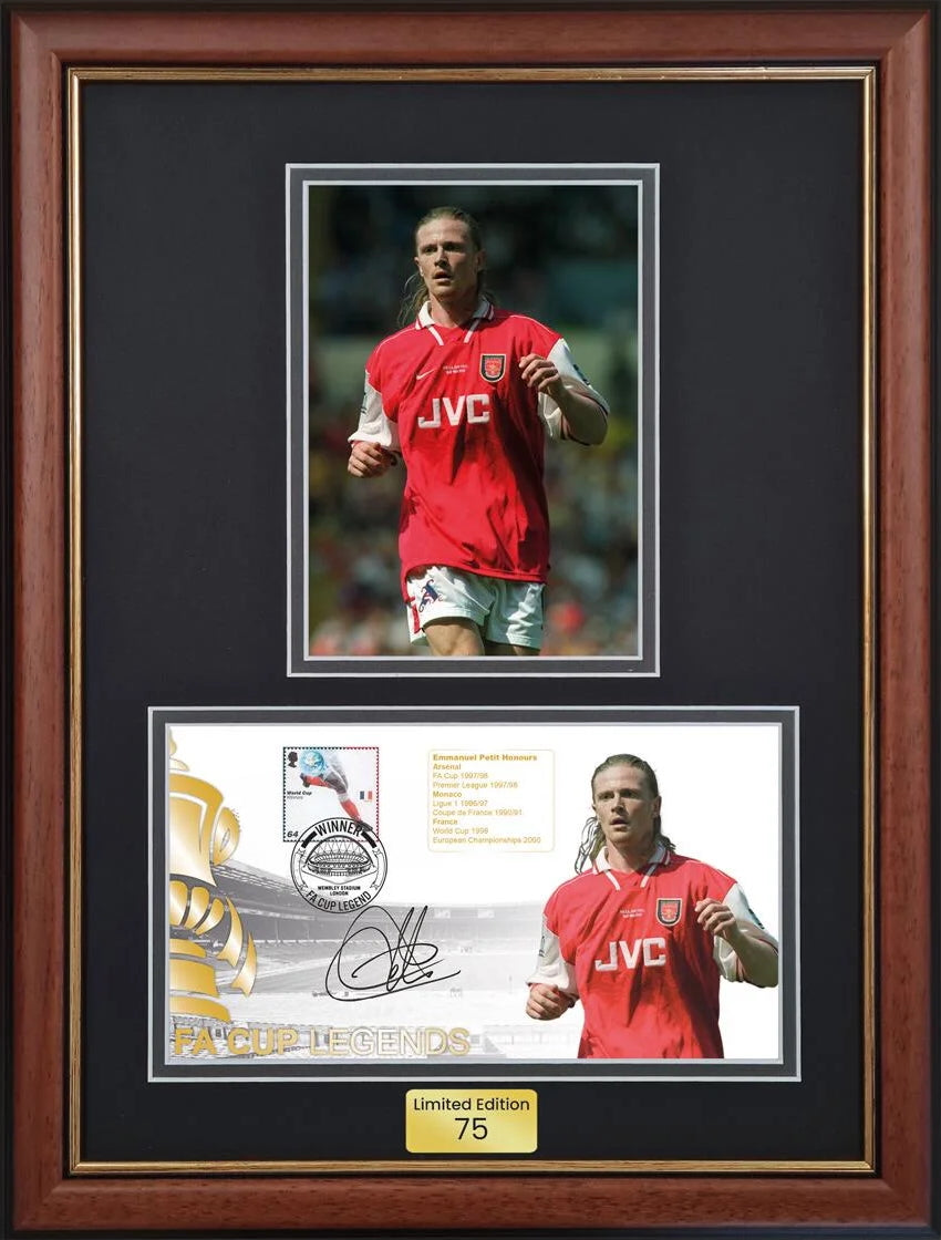 Emmanuel Petit, Arsenal, France Legend, Hand Signed Framed First Day Cover & COA