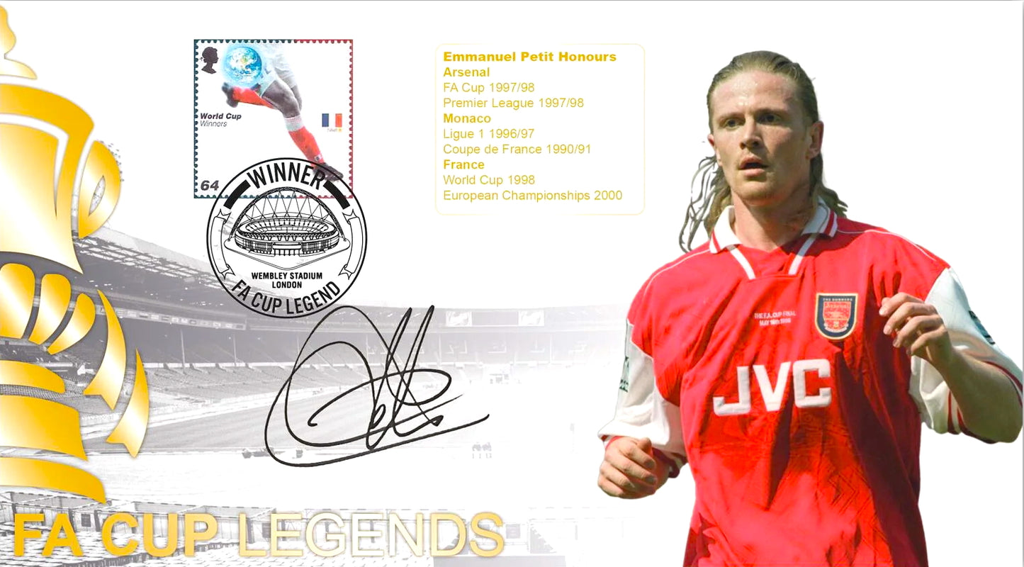 Emmanuel Petit, Arsenal, France Legend, Hand Signed First Day Cover & COA