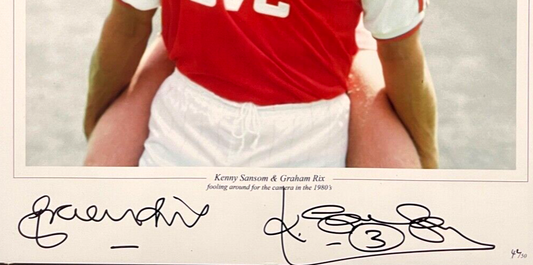 GRAHAM RIX, KENNY SANSOM ARSENAL FC LEGENDS HAND SIGNED FRAMED PHOTO WITH COA