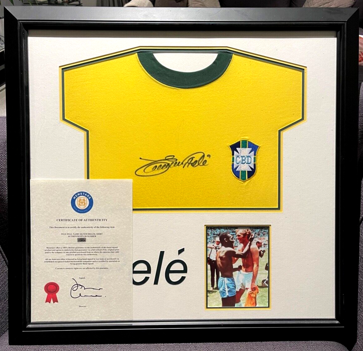 PELE HAND SIGNED FRAMED BRAZIL SHIRT WITH COA