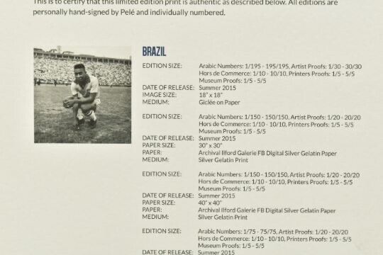 PELE VERY LIMITED EDITION 8 INDIVIDUAL HAND SIGNED PHOTO/PRINT COLLECTION