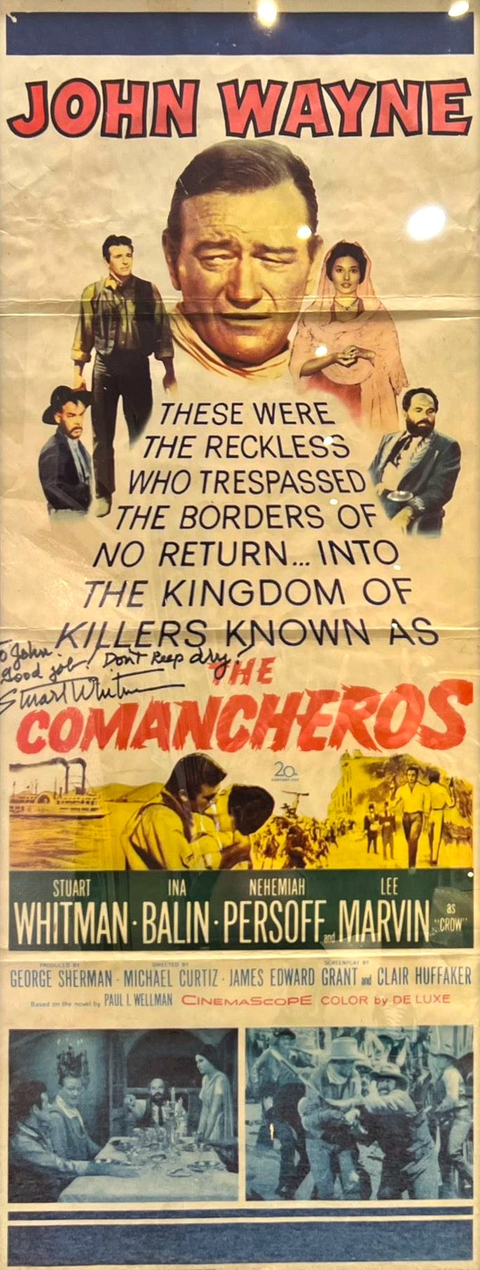 THE 'COMANCHEROS' HAND SIGNED BY STUART WHITMAN ORIGINAL CINEMA POSTER WITH COA