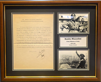 Benito Mussolini, Former Italian WWII Fascist Dictator, Hand Signed Letter Presentation & COA