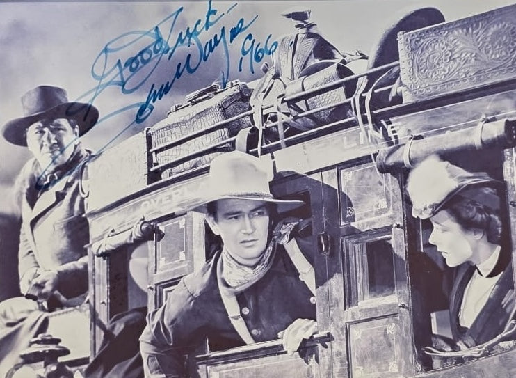 John Wayne, Hand Signed 'Stagecoach' Professionally Framed 32cm x 32cm Photo & COA