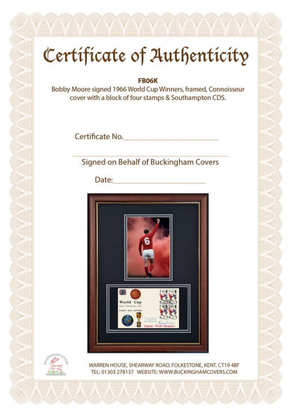 Bobby Moore, England 1966 Legend, Guaranteed Hand Signed First Day Cover Presentation & COA