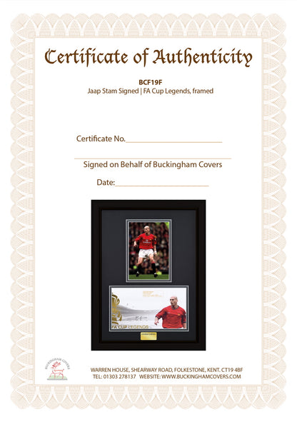 Jaap Stam, Manchester United Legend, Hand Signed Framed First Day Cover & COA