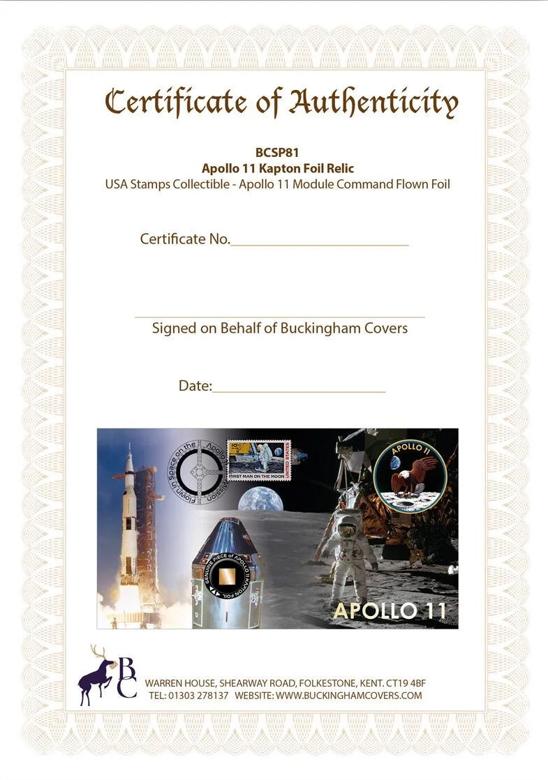 Apollo 11, An Actual Flown Piece Of The Apollo 11 Professionally Framed Kapton Foil Relic Presentation & COA