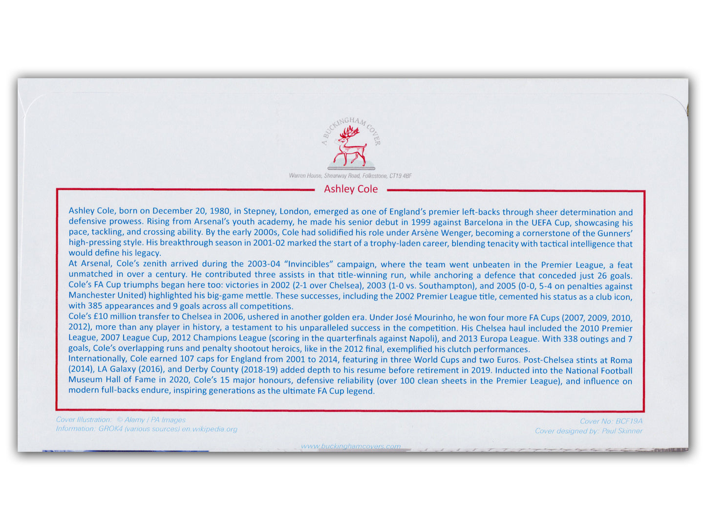 Ashley Cole, Chelsea Legend, Hand Signed Framed First Day Cover FDC & COA