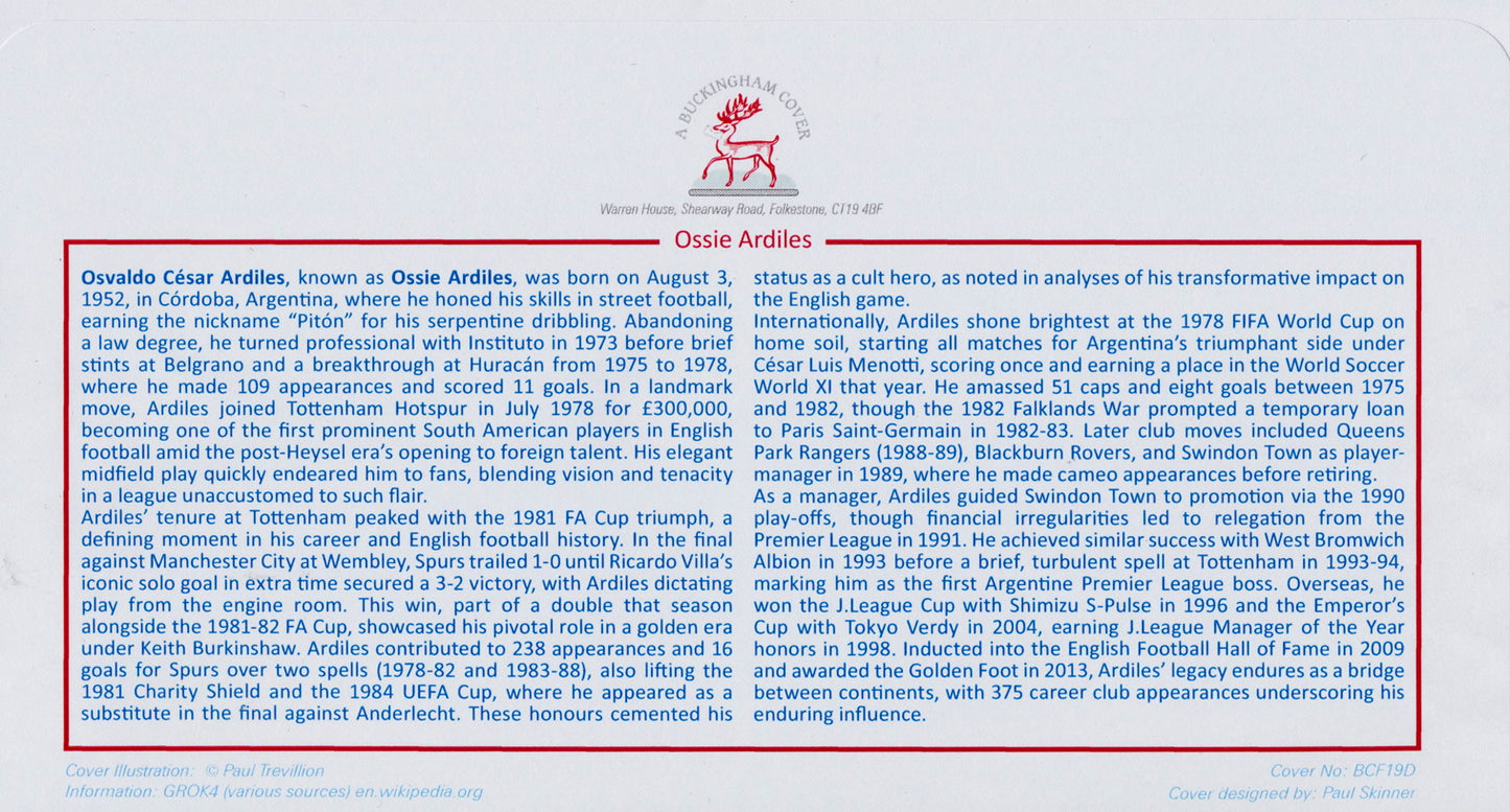 Ossie Ardiles, Spurs Legend, Hand Signed Framed 40cm x 30cm First Day Cover With COA