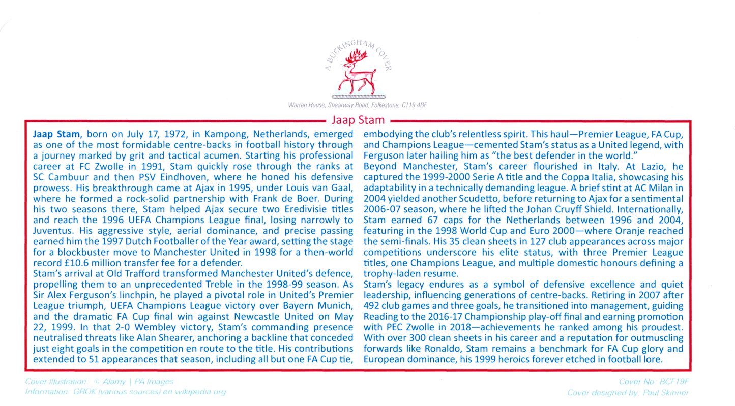 Jaap Stam, Manchester United Legend, Hand Signed Framed First Day Cover & COA