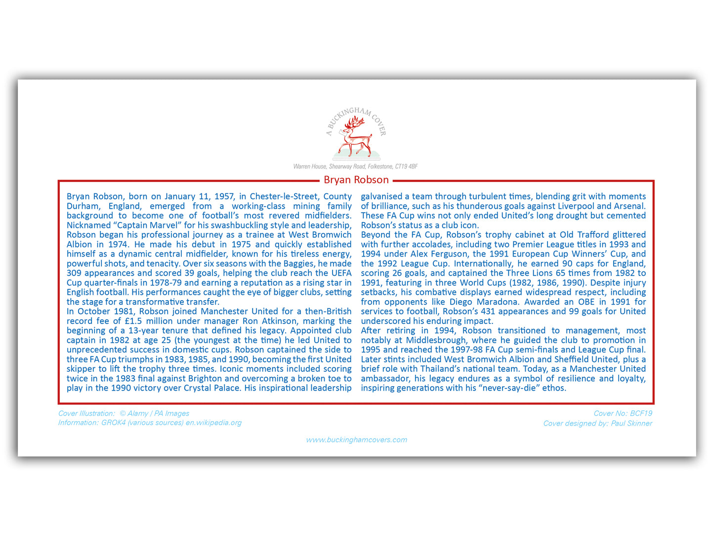 Bryan Robson, Manchester United Legend, Hand Signed Framed First Day Cover With COA