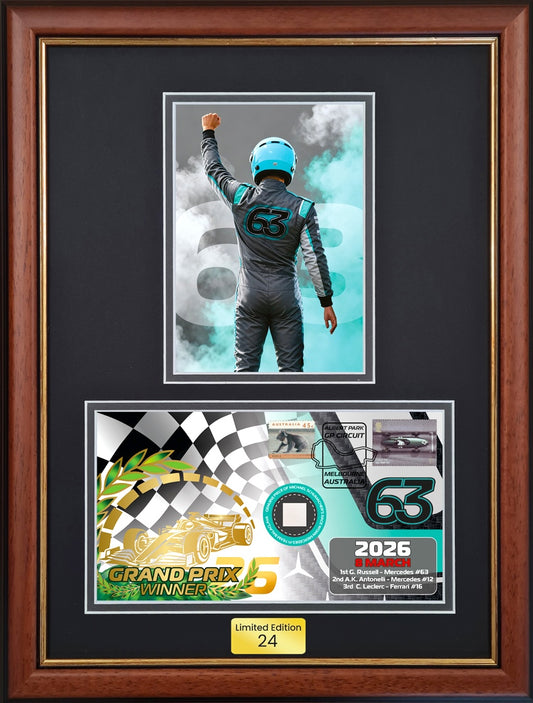 Michael Schumacher Race Worn Mercedes Balaclava Piece, Framed First Day Cover (FDC) Presentation & COA