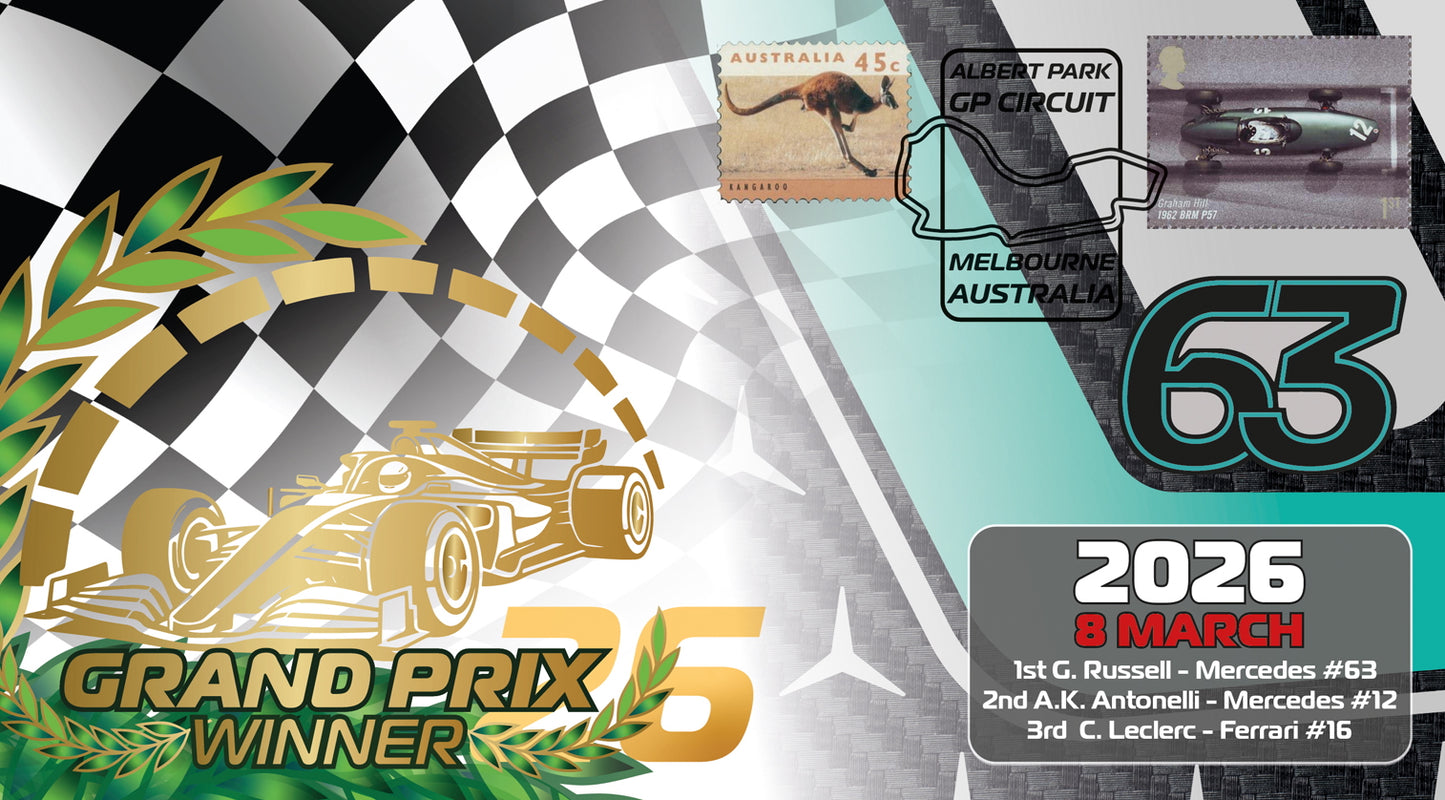 George Russell, 2026 Australian F1 Winner, Limited Edition First Day Cover (FDC) Framed Presentation