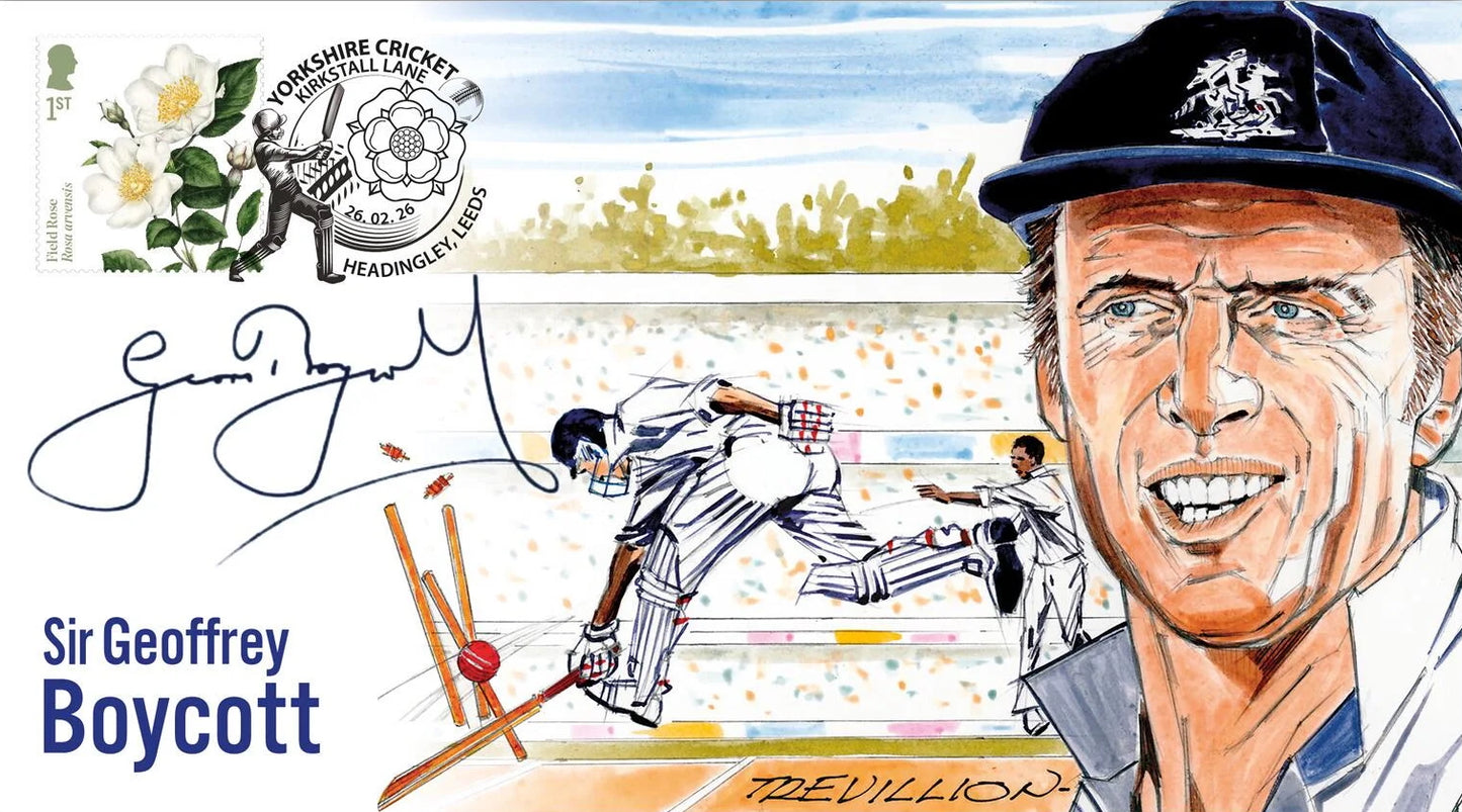 Sir Geoff Boycott Cricketing Legend Hand Signed Framed FDC, First Day Cover & COA
