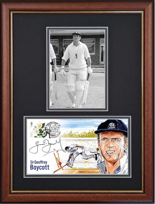 Sir Geoff Boycott Cricketing Legend Hand Signed Framed FDC, First Day Cover & COA