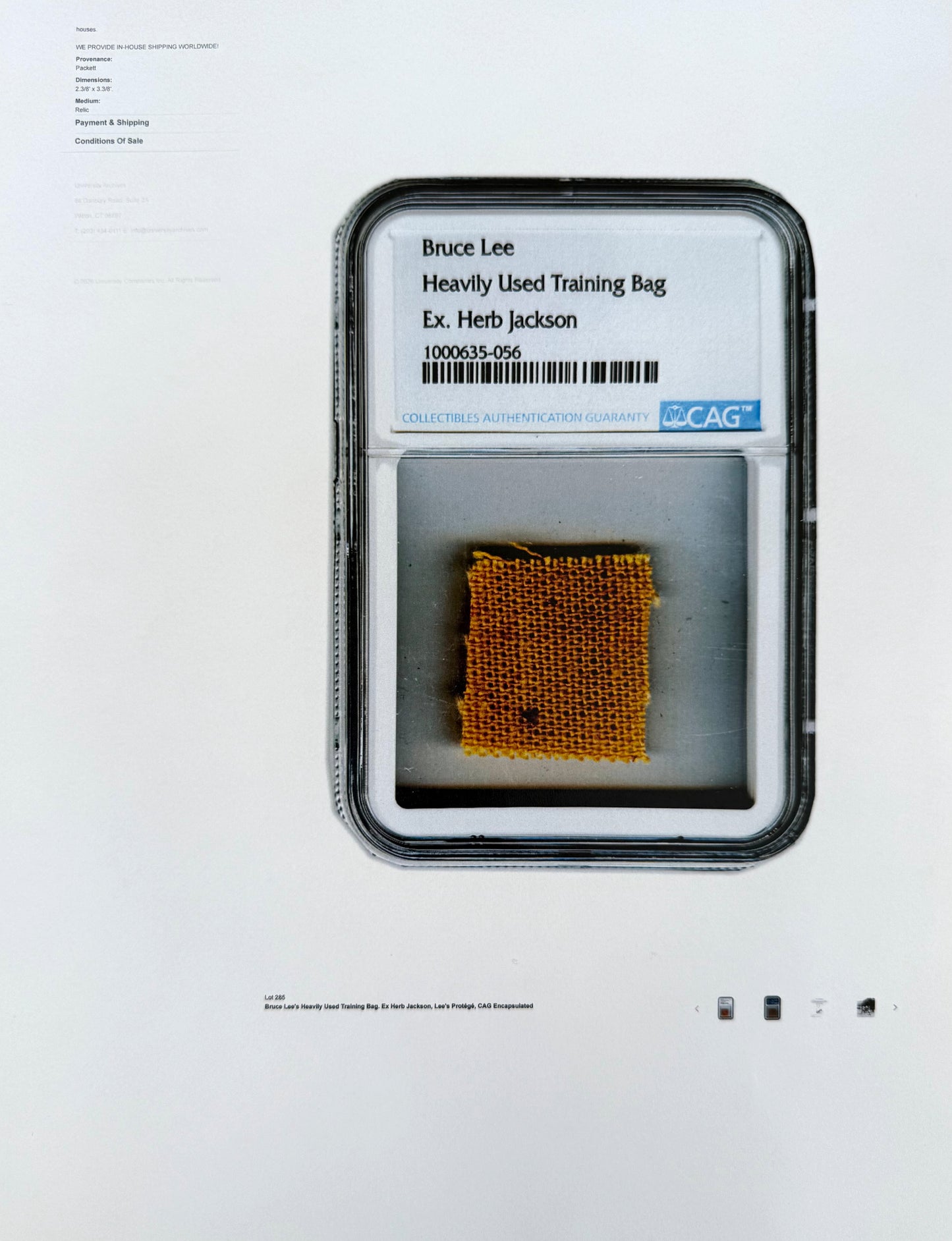 Bruce Lee; An Actual Piece Of His Used Kick Bag Relic FDC, Framed 40cm x 30cm, John Reznikoff COA