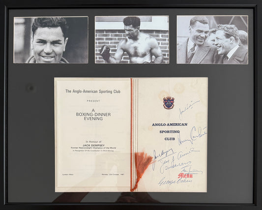 Jack Dempsey +6 Others, Hand Signed 1967 Menu Card With AFTAL COA