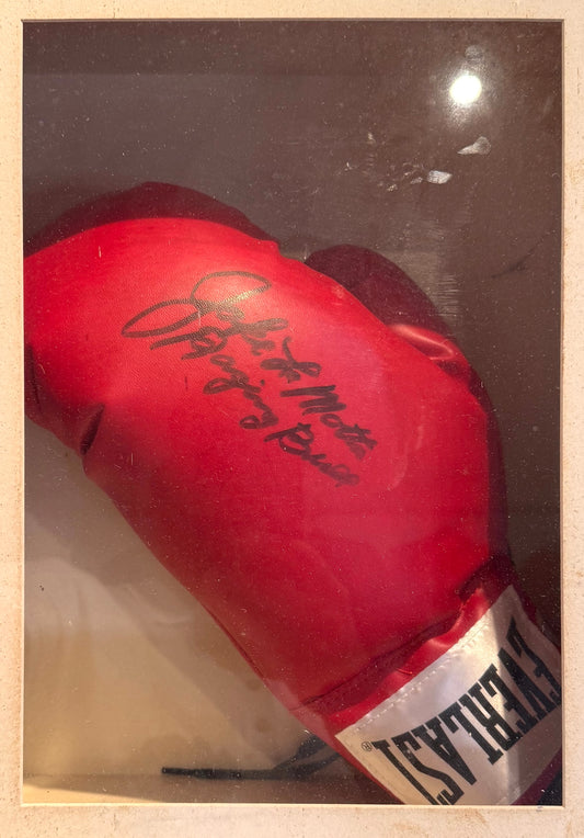 Jake LaMotta, Hand Signed Boxing Glove Presentation, 35cm x 20cm Framed & COA