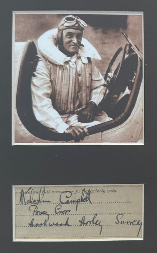 Sir Malcolm Campbell Former World Land Speed Record Holder. Hand Signed Card Presentation & COA