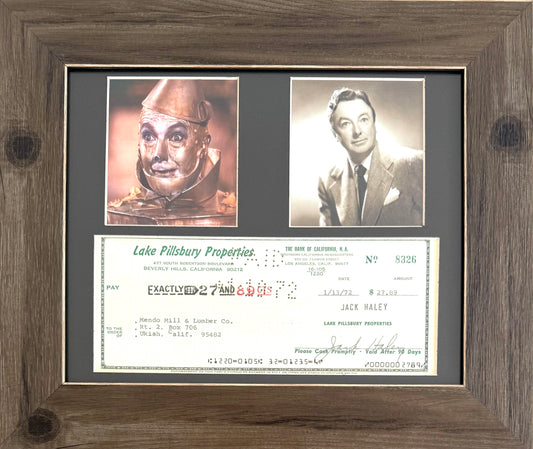 Jack Haley, 'Tin Man' Wizard of Oz, Hand Signed Cheque Presentation & COA