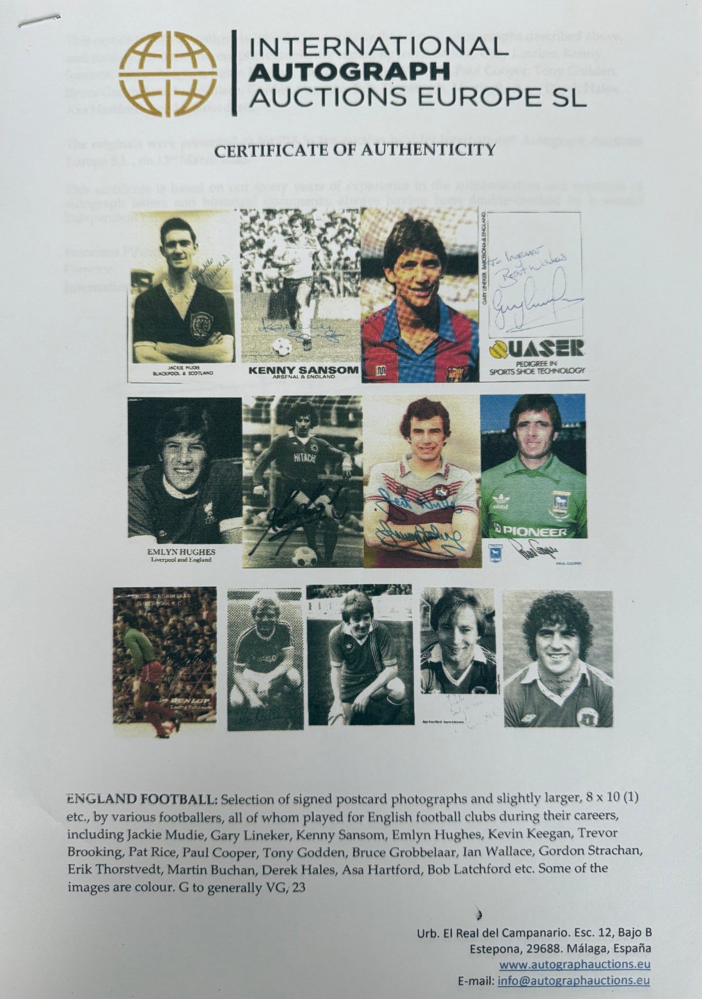 Kenny Sansom, Arsenal Legend, Hand Signed England Photo With COA