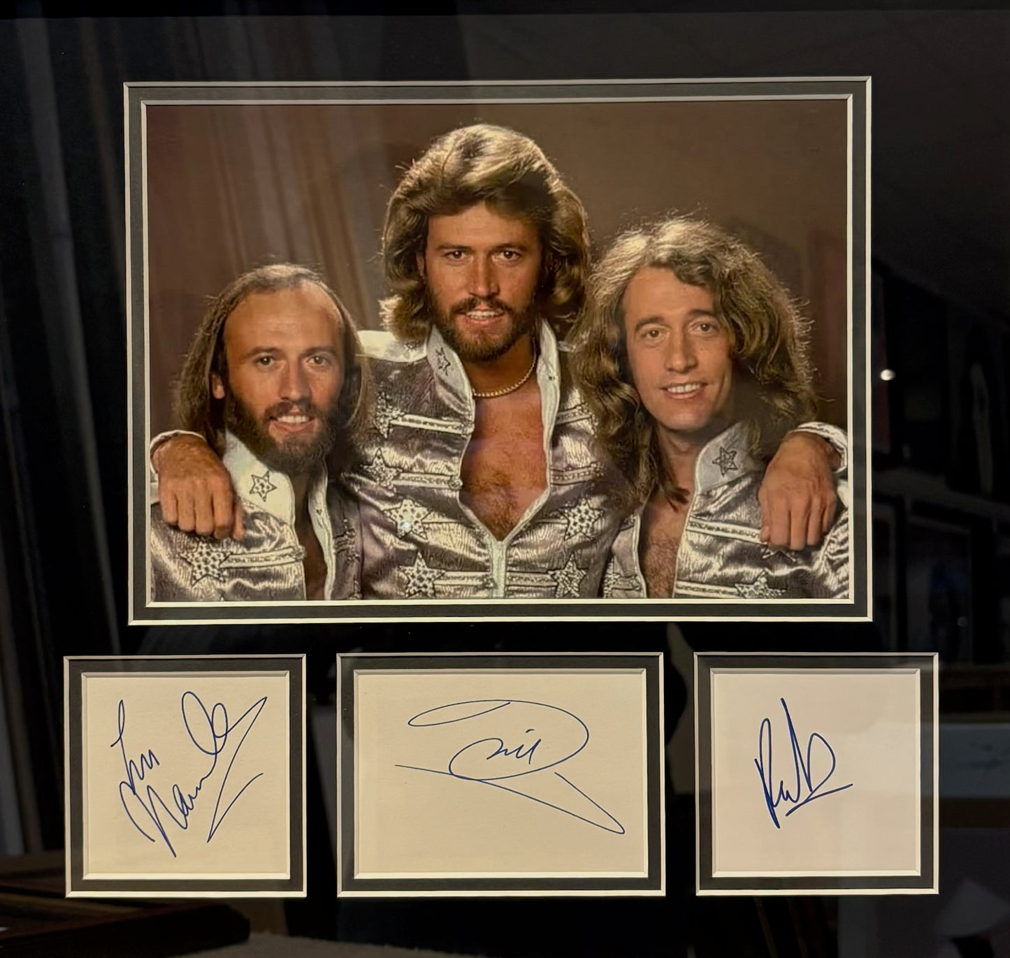 The Bee Gees Band Signed Card, Photo Framed Presentation & Stanley Gibbons COA