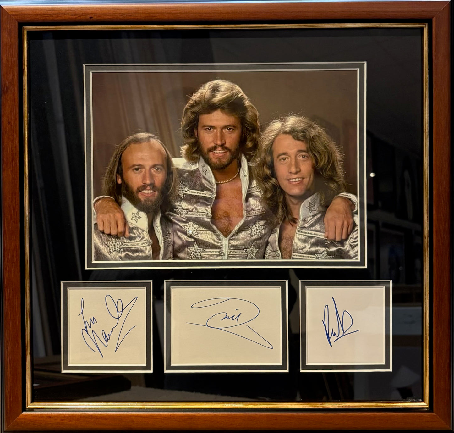 The Bee Gees Band Signed Card, Photo Framed Presentation & Stanley Gibbons COA