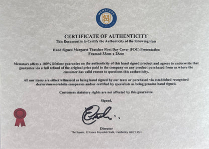 Margaret Thatcher British Prime Minister Hand Signed FDC Card Presentation & COA