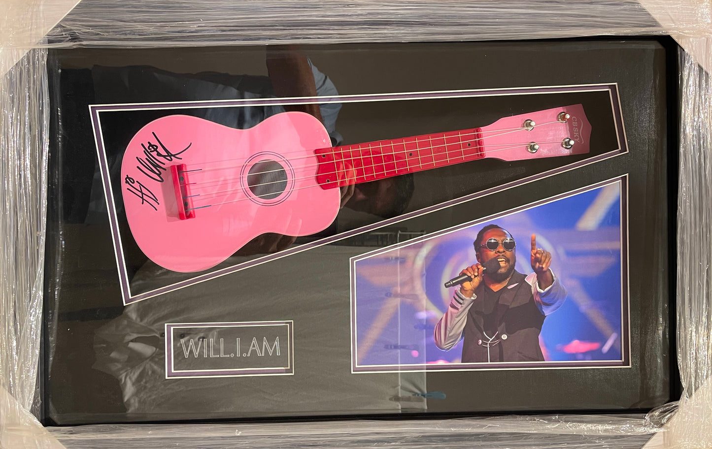 WILL.I.AM HAND SIGNED FRAMED AND PRESENTED UKELELE WITH COA