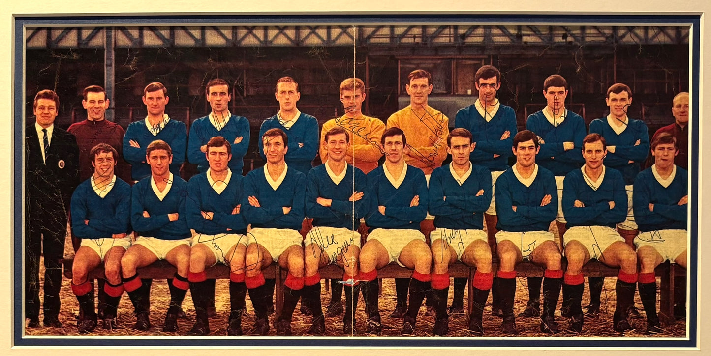 Glasgow Rangers 1968/69 Multi-Hand Signed Squad Magazine Photo (including Alex Ferguson) & COA