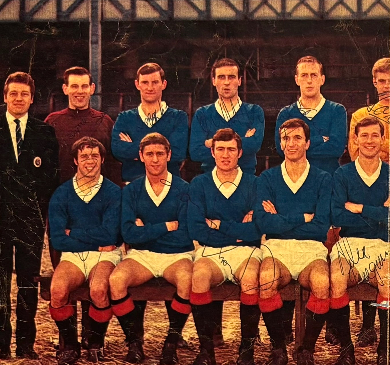 Glasgow Rangers 1968/69 Multi-Hand Signed Squad Magazine Photo (including Alex Ferguson) & COA