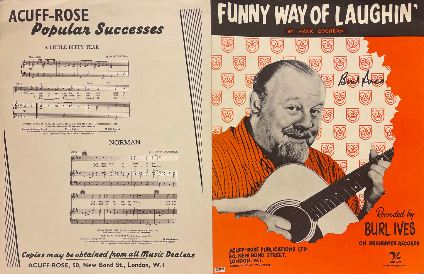 BURL IVES SINGER/ACTOR HAND SIGNED SONG SHEET WITH COA