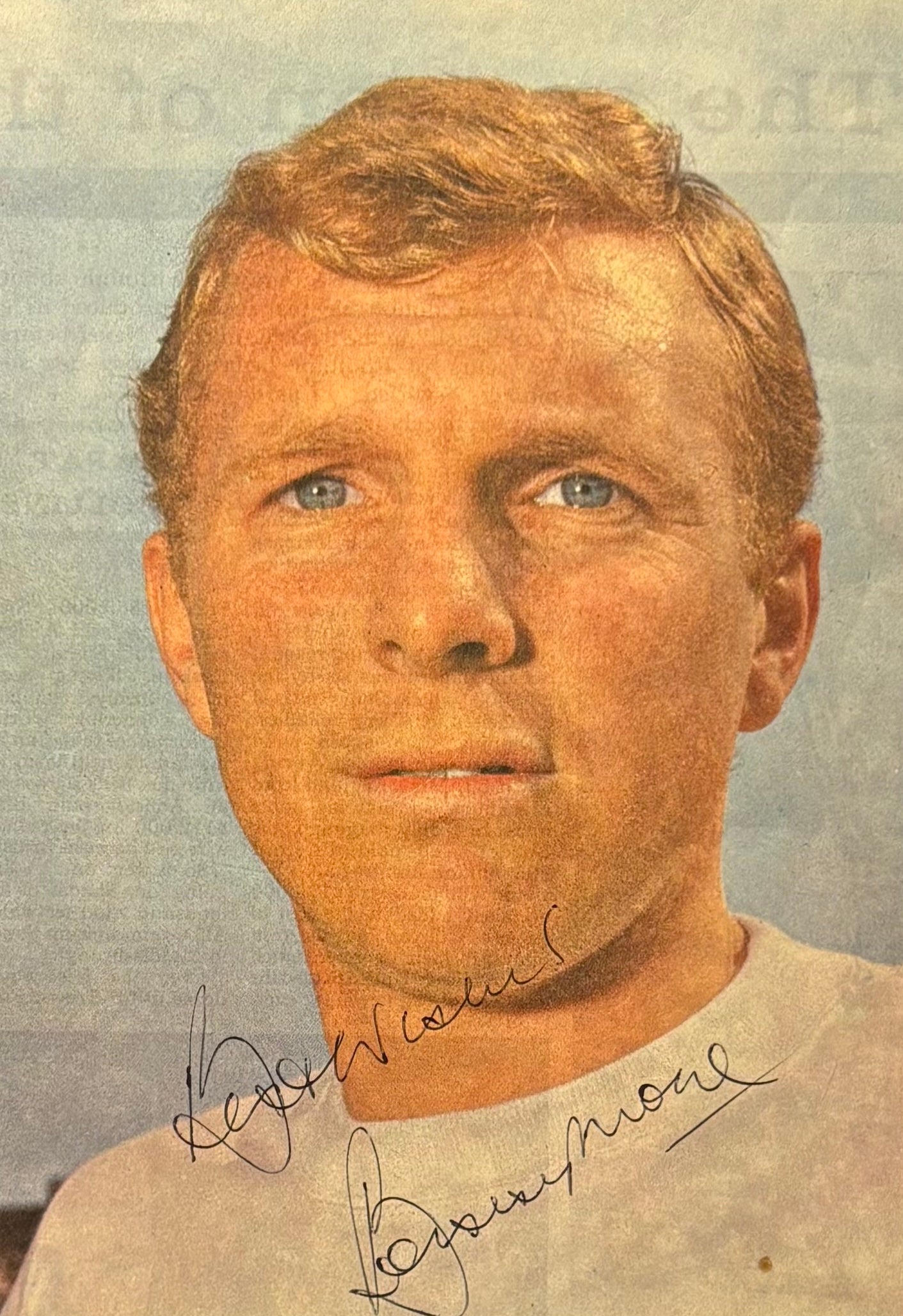 Bobby Moore, England 1966 Legend, Guaranteed Hand Signed Newspaper Photo With COA