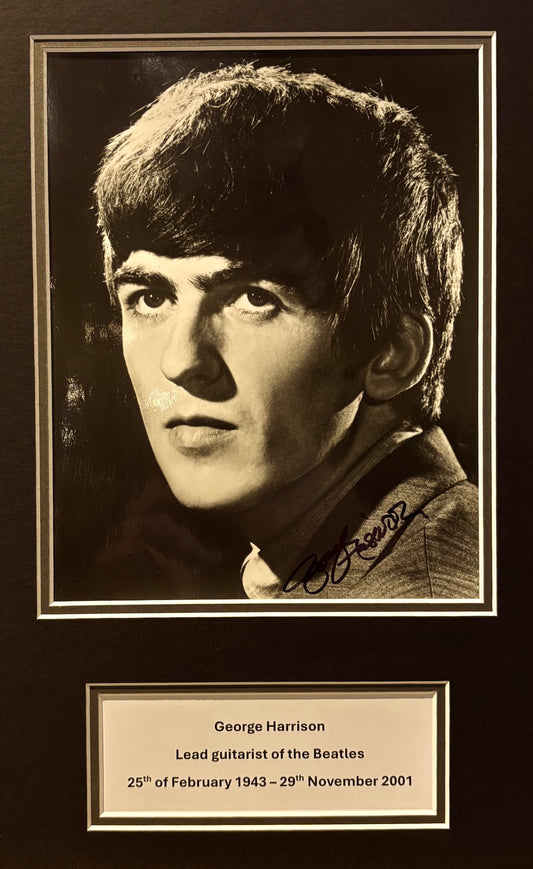 George Harrison, Hand Signed Framed 45x31cm Photo Presentation, & AFTAL COA