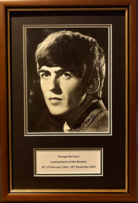 George Harrison, Hand Signed Framed 45x31cm Photo Presentation, & AFTAL COA