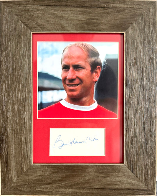 Sir Bobby Charlton, Manchester United Legend, Hand Signed Mounted Card Presentation  & AFTAL Member COA