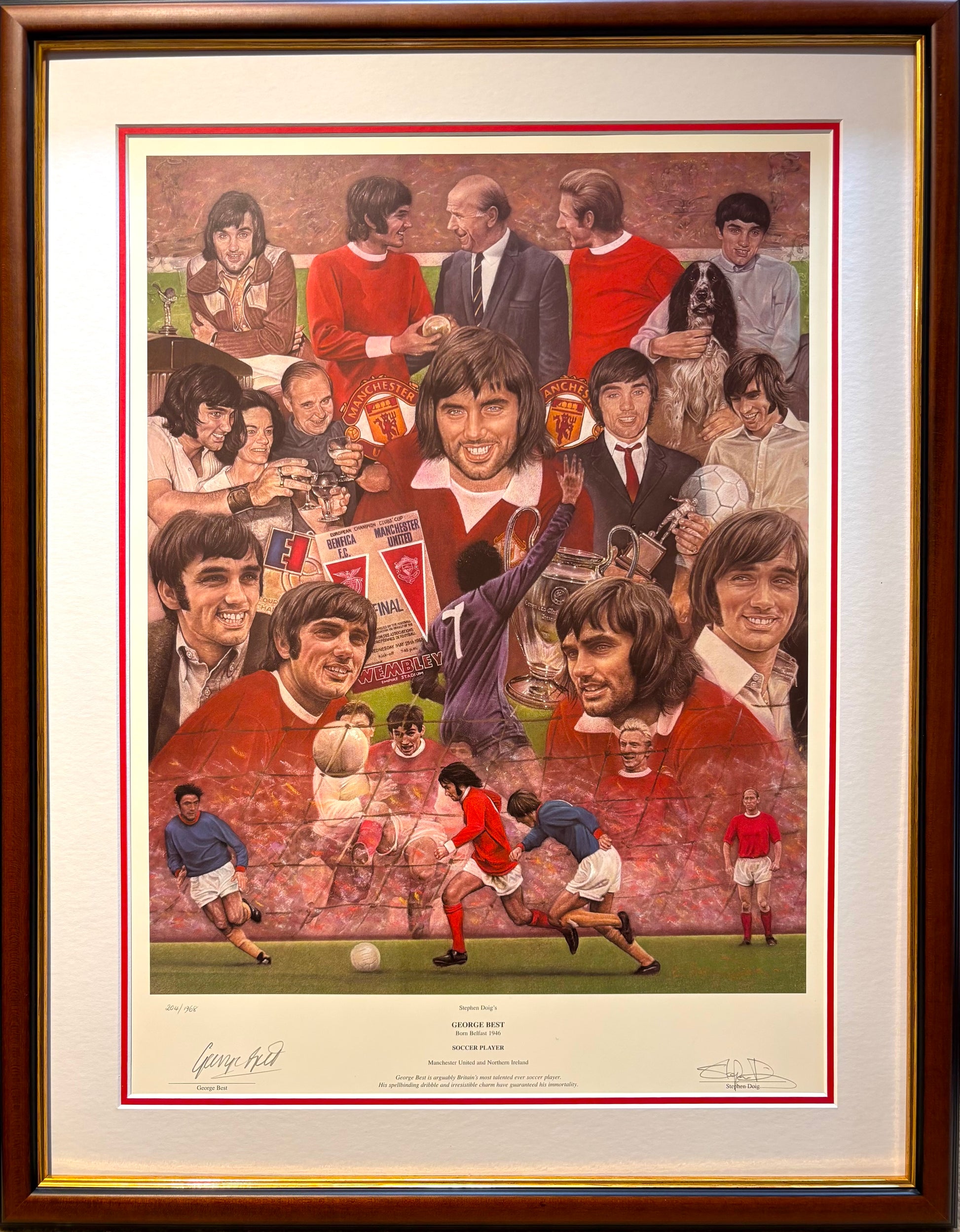 George Best, Manchester United, Stunning Hand Signed Stephen Doig Limited Edition Presentation COA