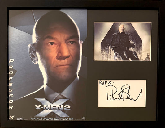 Patrick Stewart, X-Men Hand Signed Framed Mounted Card & Original Publicity Photo & COA