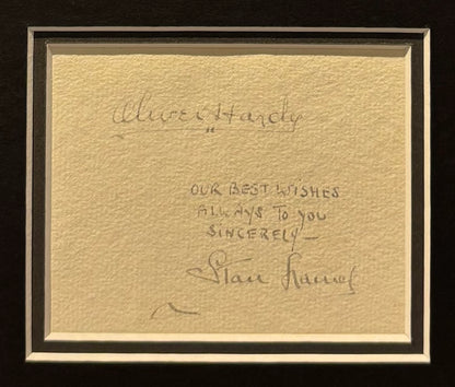 Stan Laurel and Oliver Hardy Hand Signed Card Presentation With AFTAL COA