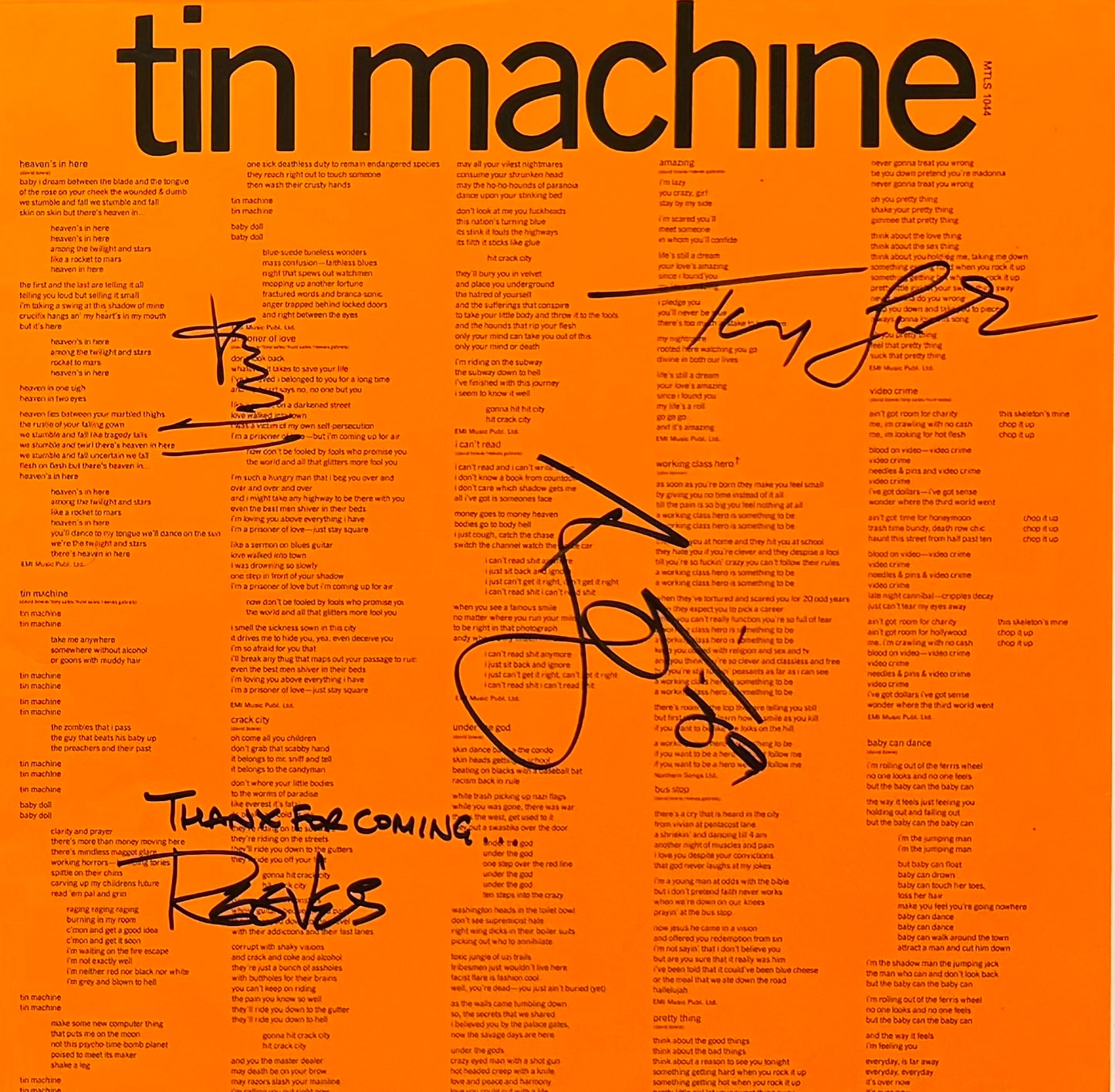 David Bowie, Tin Machine, Full Band Hand Signed Framed 98x48cm Album Presentation & COA