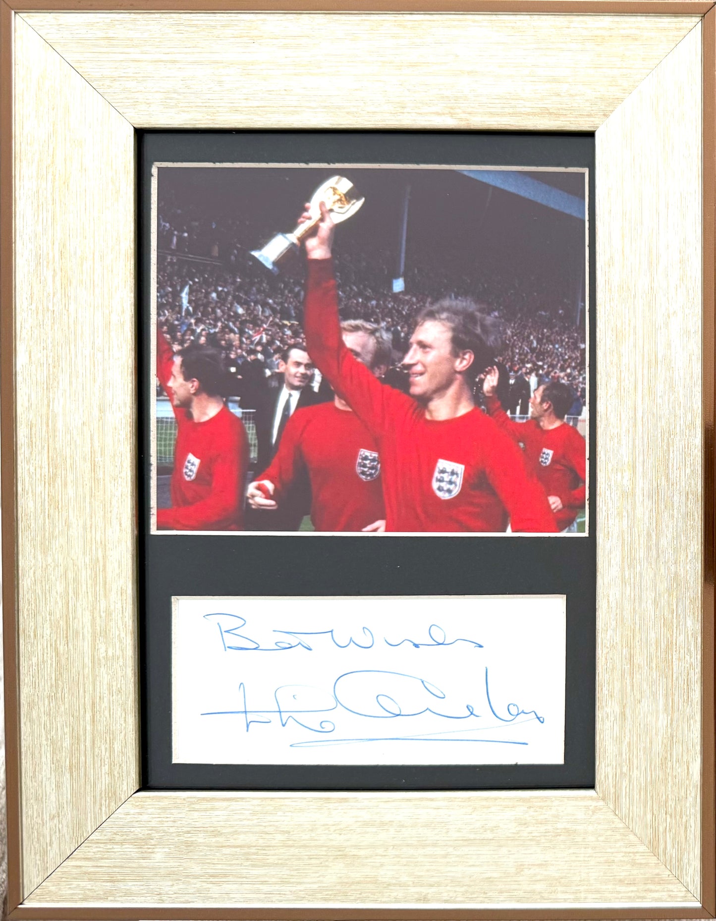 Sir Jack Charlton Hand Signed Card & Photo Presentation with COA