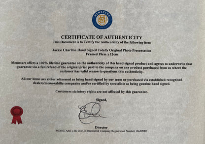Sir Jack Charlton Hand Signed Card & Photo Presentation with COA