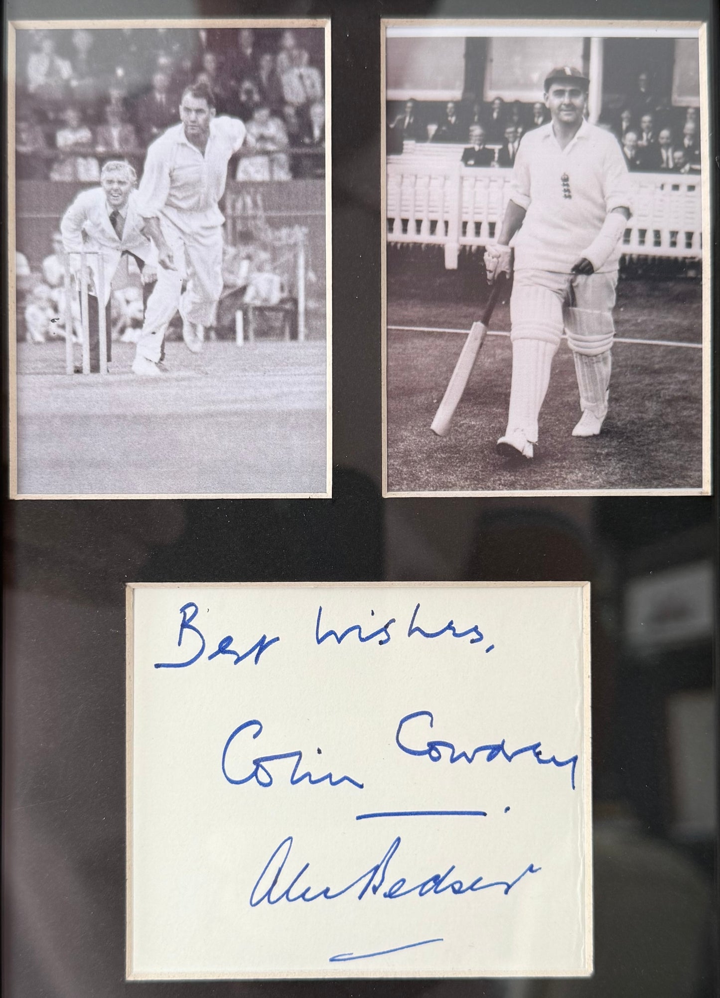 Colin Cowdrey, Alec Bedser, Cricketing Legends Hand Signed Card Presentation With COA
