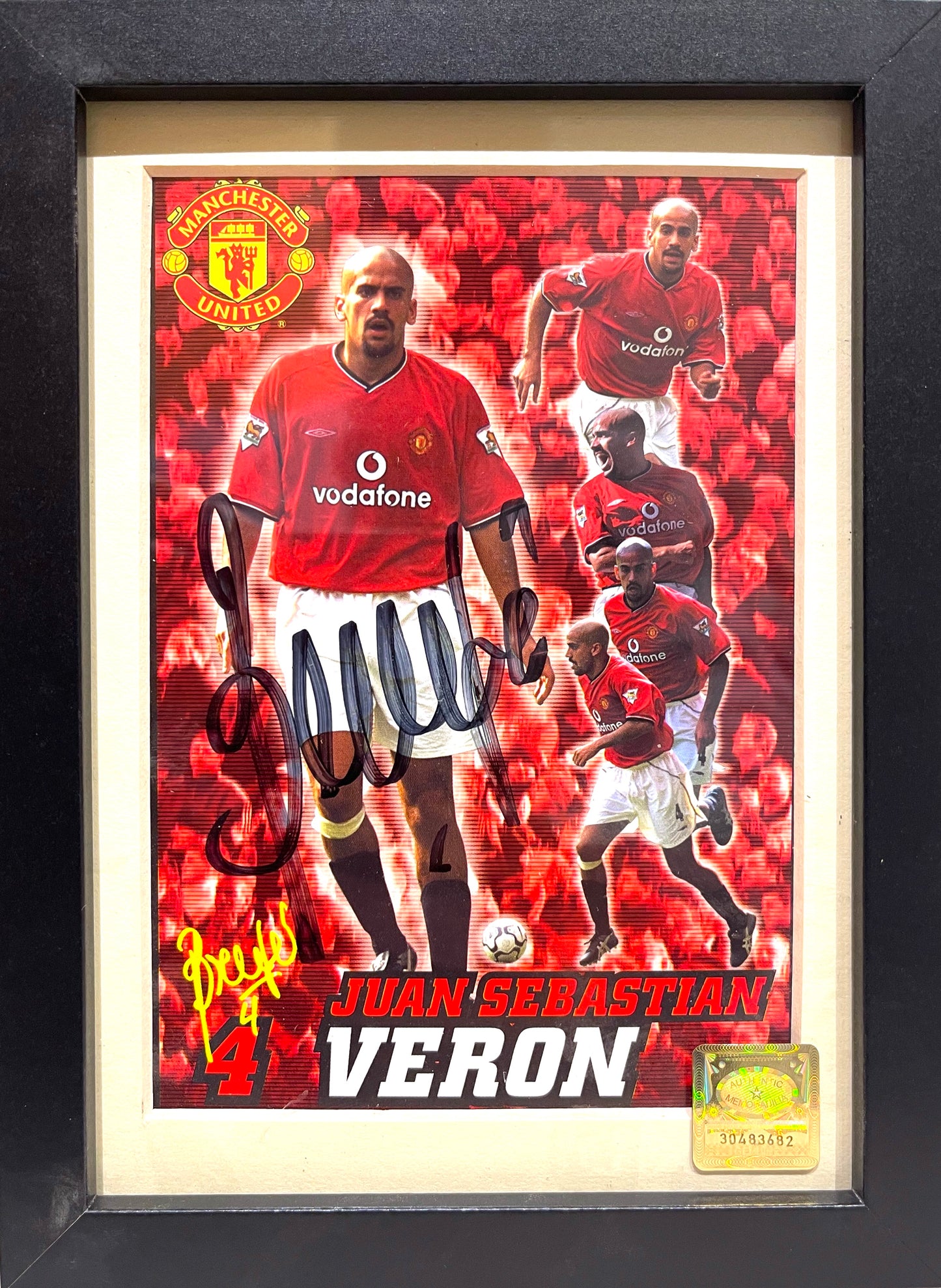 JUAN SEBASTIAN VERON HAND SIGNED MANCHESTER UNITED CARD WITH COA