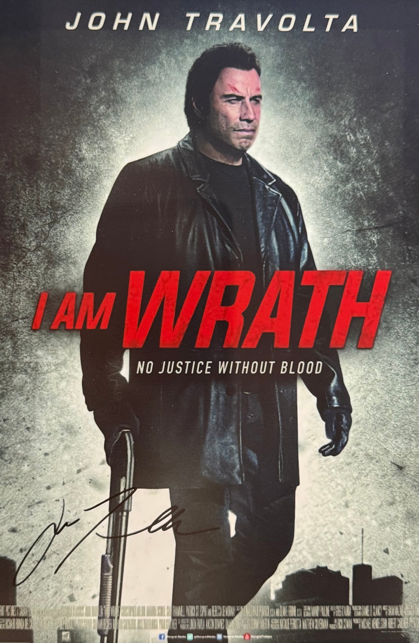 John Travolta Hand Signed Framed 40cm x 30cm 'I Am Wrath' Film Photo & COA