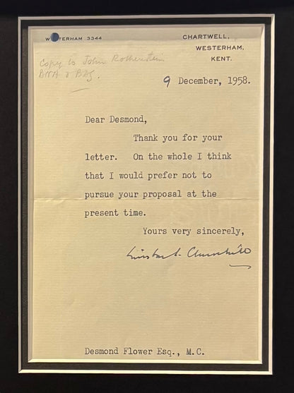 Sir Winston Churchill, Former British Prime Minister, Hand Signed Letter With COA