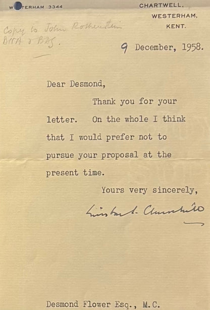 Sir Winston Churchill, Former British Prime Minister, Hand Signed Letter With COA