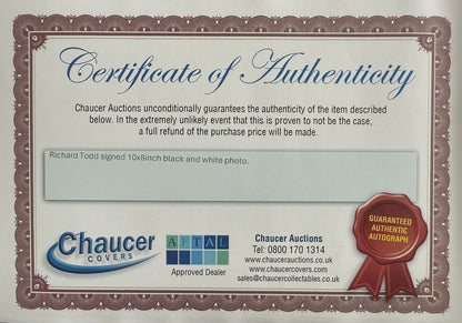 Richard Todd, Hand Signed Dam Busters Film Publicity Photo & AFTAL Member COA